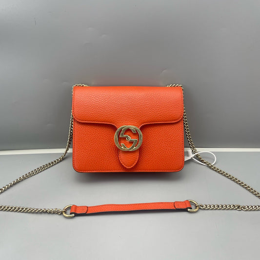 Gucci - Interlocking G Accordion Flap Bag - Grained leather - Orange - (Small)
