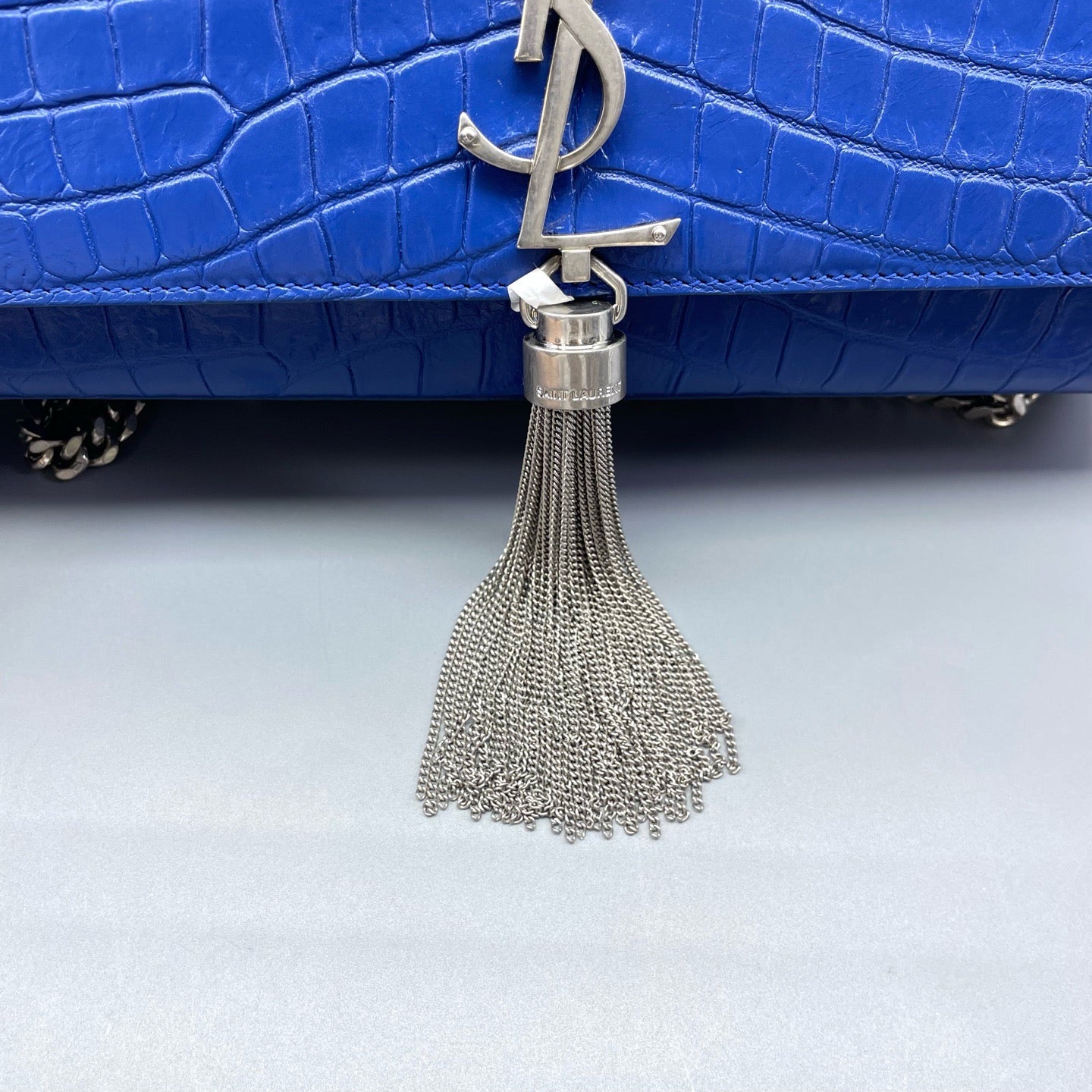 Saint Laurent - Kate Medium Chain Bag with Tassel - Calfskin leather with crocodile embossing - Blue - (medium)