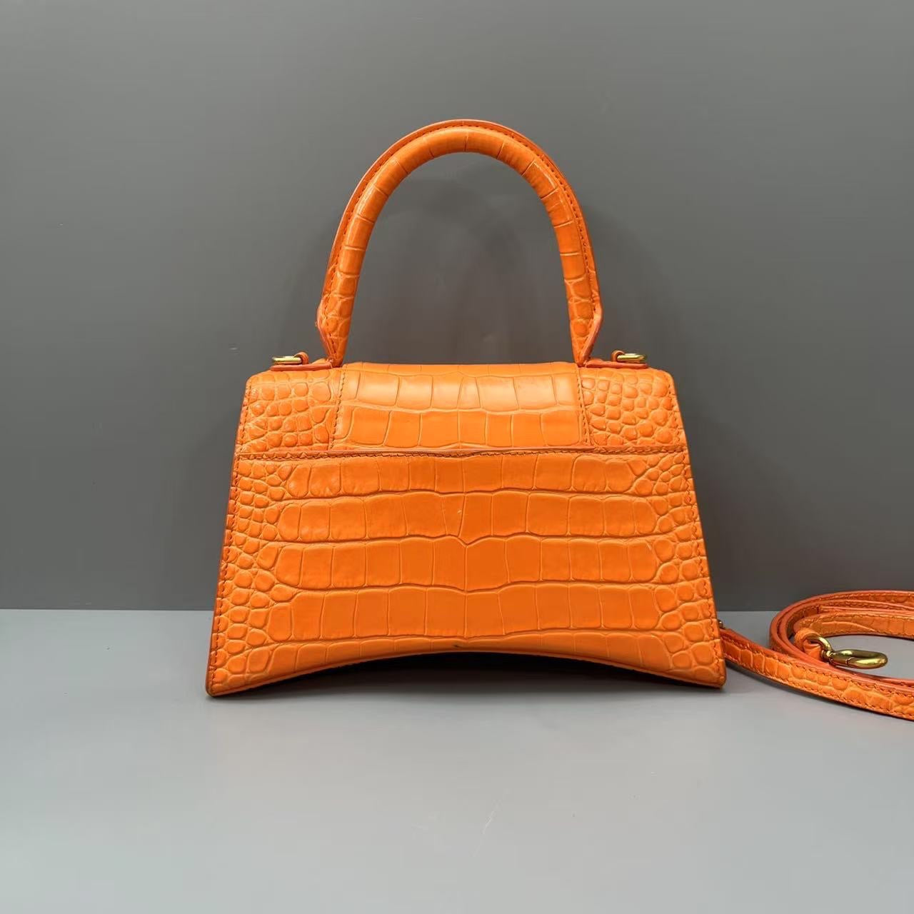Balenciaga - Hourglass Top Handle Bag S - Crocodile-embossed calfskin leather - Orange - (Small)