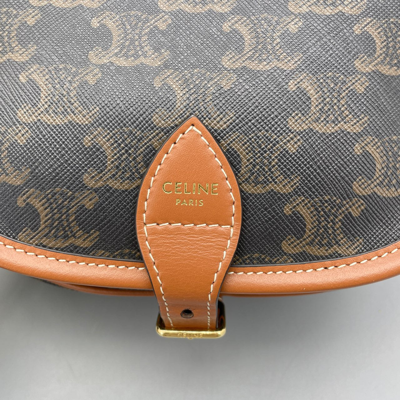 Celine - Triomphe Canvas Saddle Bag - Triomphe coated canvas with tan leather trim - Brown - (mini)