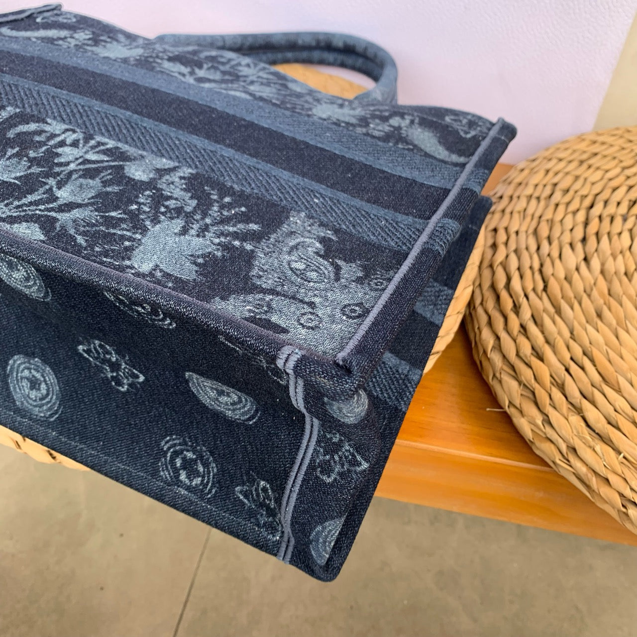 Dior - Book Tote - Denim with embroidery - Blue - (Medium)