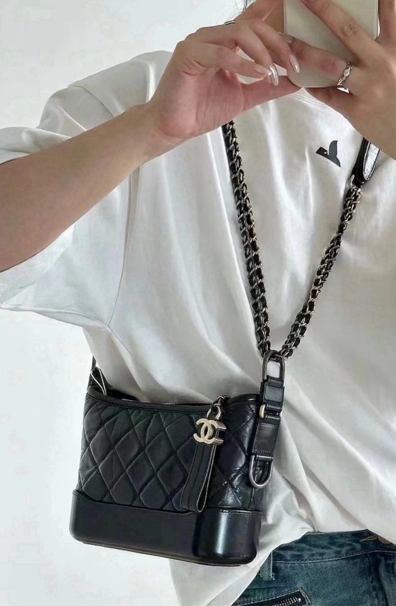 Chanel - Gabrielle Hobo Bag - Calfskin leather - Black - (Small)
