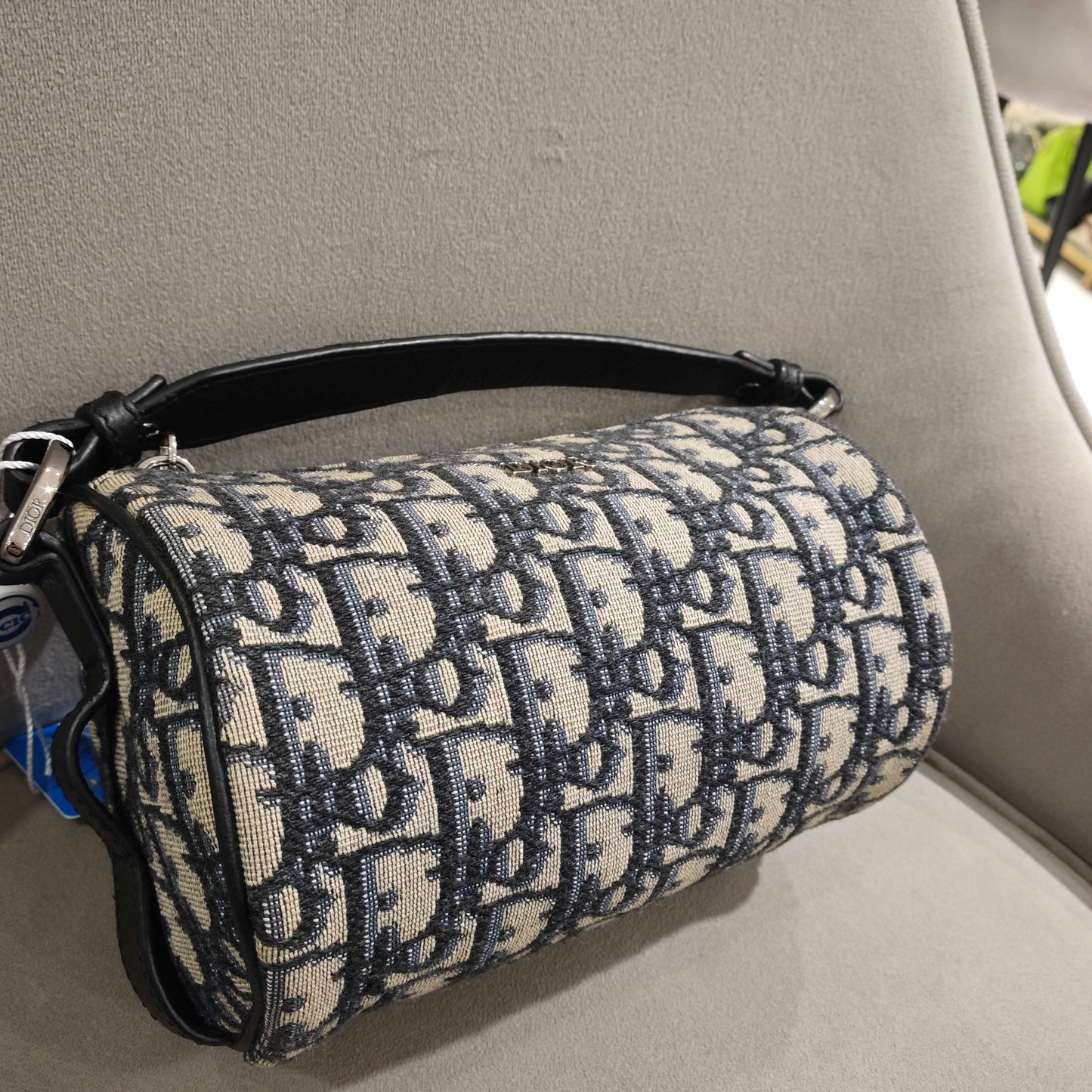 Dior - Mini Oblique Messenger Cylinder Bag - Embroidered canvas with leather trim - Beige and Blue - (mini)