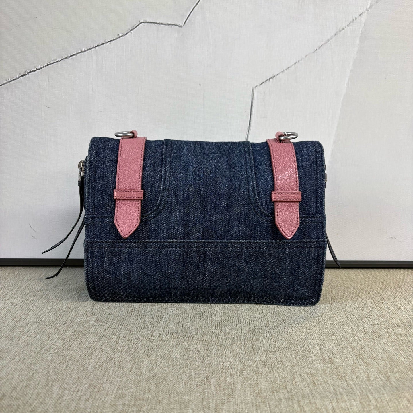 Prada - CD8037 Denim Messenger Bag - Denim and leather - Blue with Pink accents - (Medium)