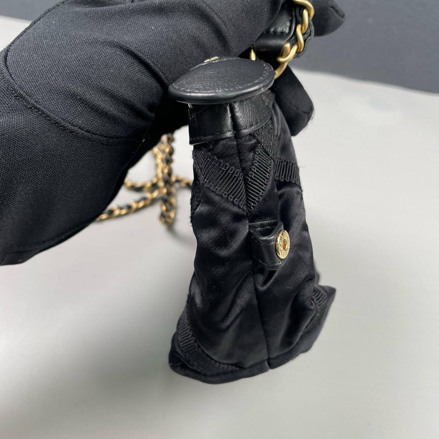 Chanel - Mini Top Handle Crossbody Pouch Bag - Satin with leather trim - Black with Gold-Tone Hardware - (Mini)