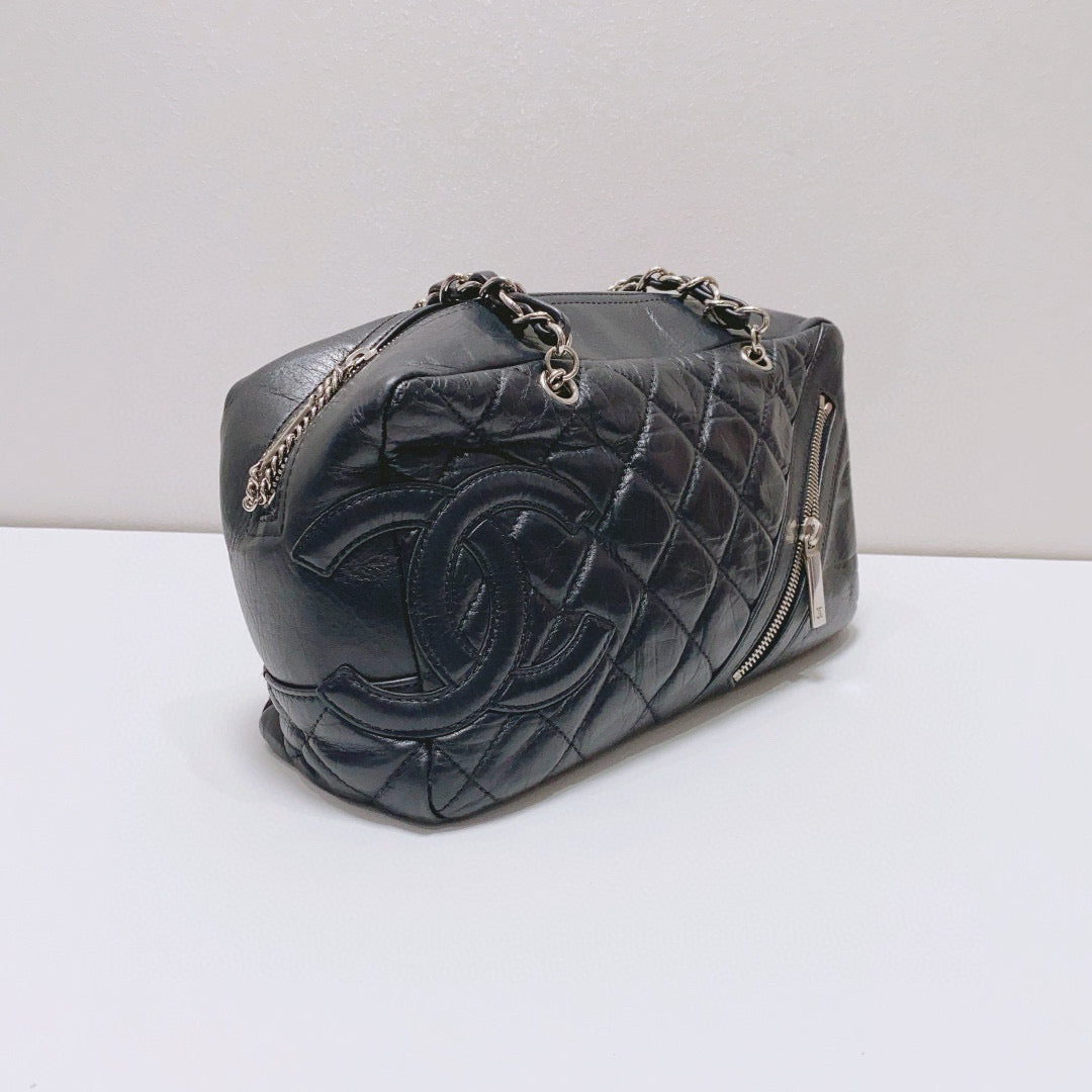 Chanel - Cambon Bowling Bag - Lambskin leather - Black with Silver-Tone Hardware - (medium)