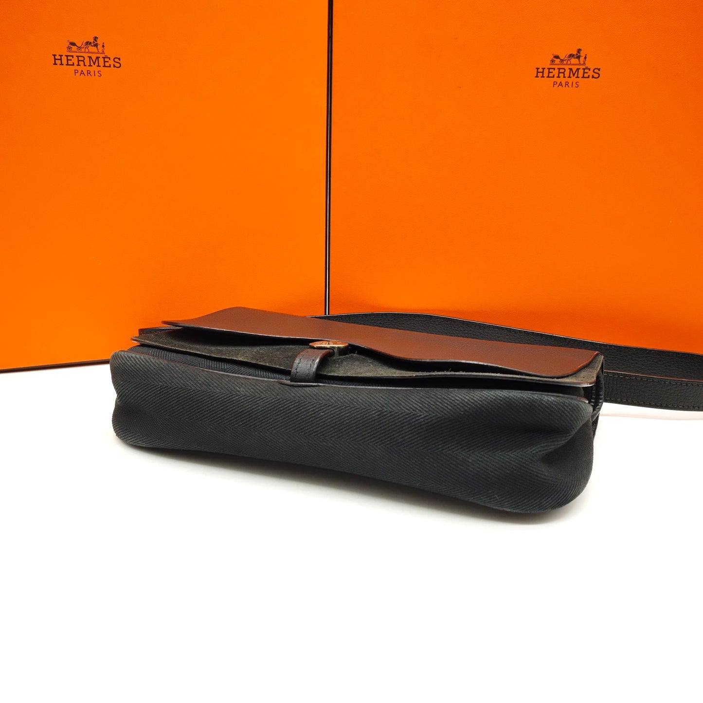 Hermès - Colorado Saddle Bag - Black canvas combined with Togo leather and suede - Black - (mini)