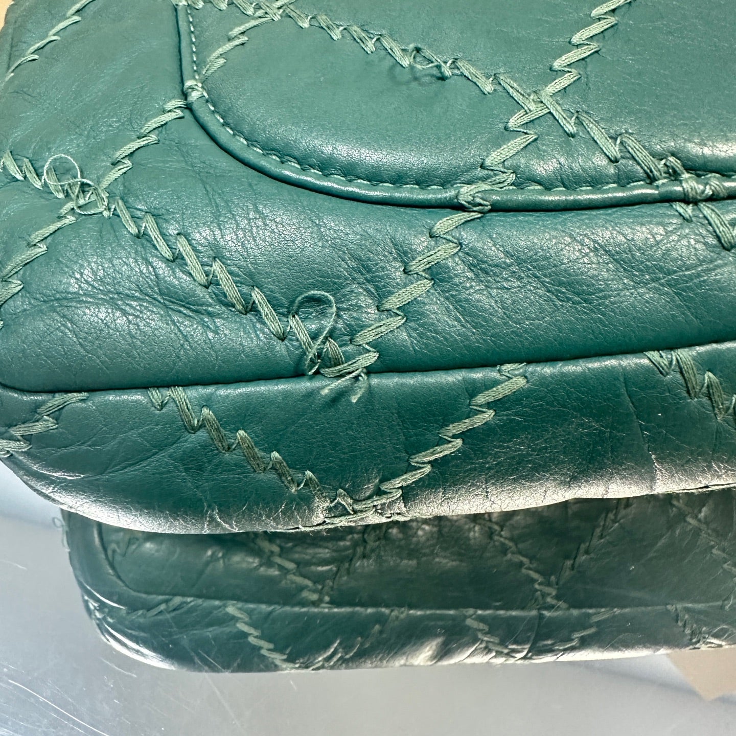 Chanel - Classic Flap with Exposed Stitching - Leather - Green - (small)