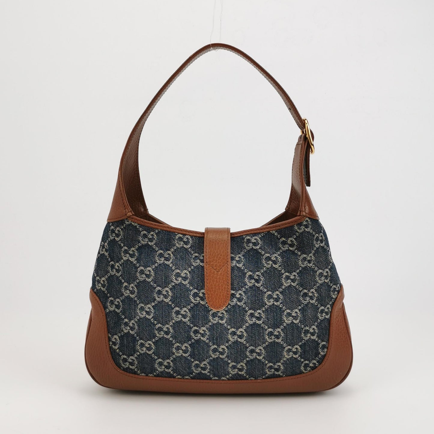 Gucci - Jackie 1961 - Denim with pebbled leather trim - Blue and Brown - (Medium)