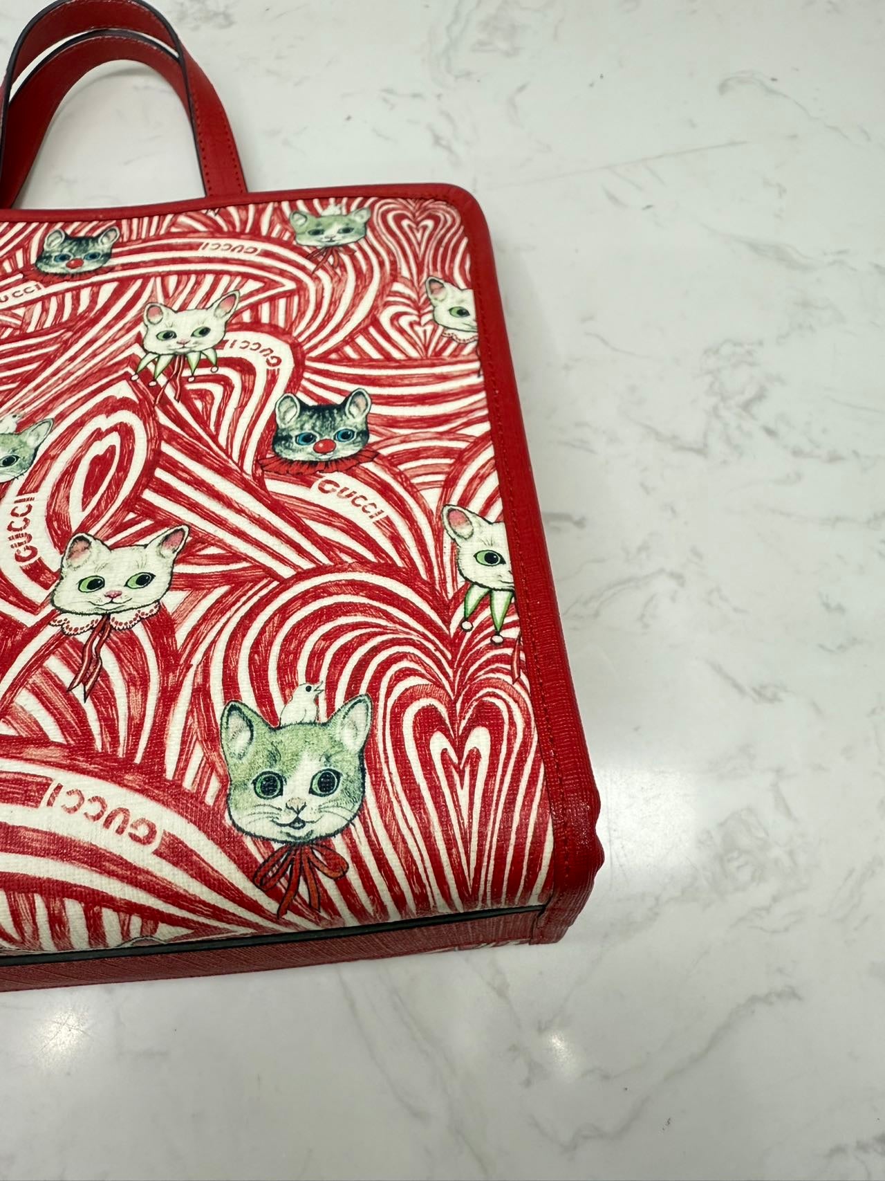 Gucci - Limited Edition Cat Print Mini Tote Bag - Coated canvas with leather trim - Red - (mini)