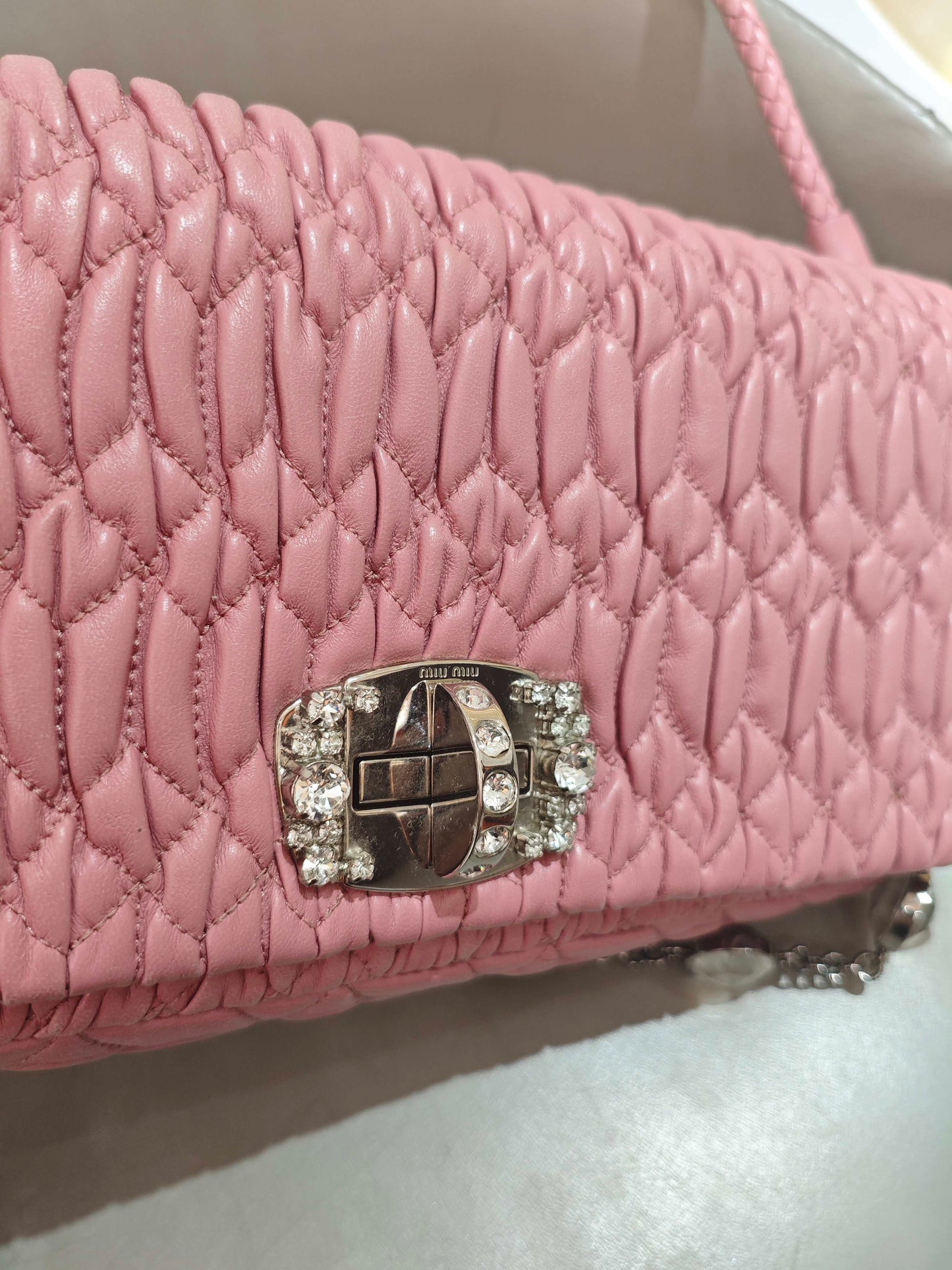 Miu Miu - Matelasse Jewel Chain Shoulder Bag - Leather - Pink - (Large)