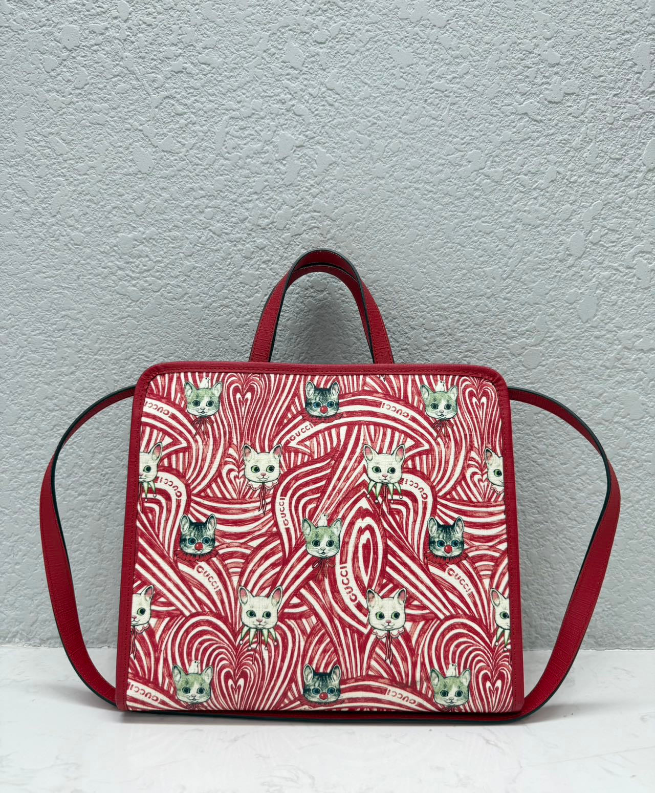 Gucci - Limited Edition Cat Print Mini Tote Bag - Coated canvas with leather trim - Red - (mini)