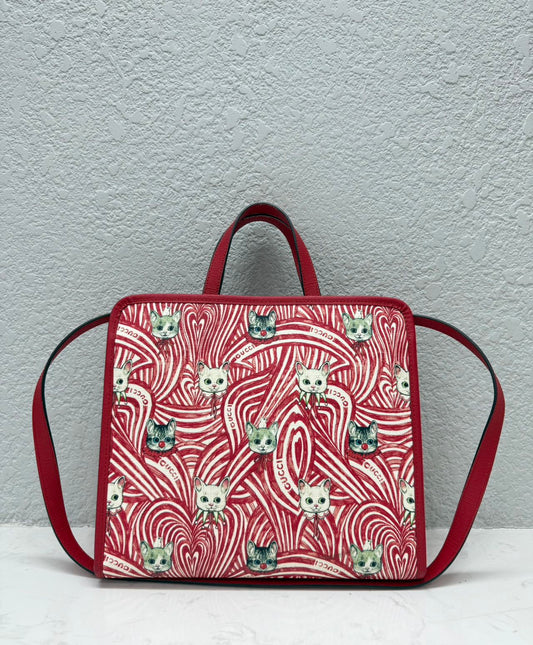 Gucci - Limited Edition Cat Print Mini Tote Bag - Coated canvas with leather trim - Red - (mini)