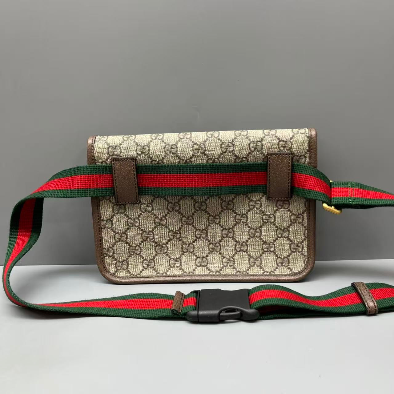 Gucci - Neo Vintage GG Supreme Belt Bag with Tiger Head - GG Supreme canvas with leather trim - Beige with Brown trim and Green/Red Web - (Medium)