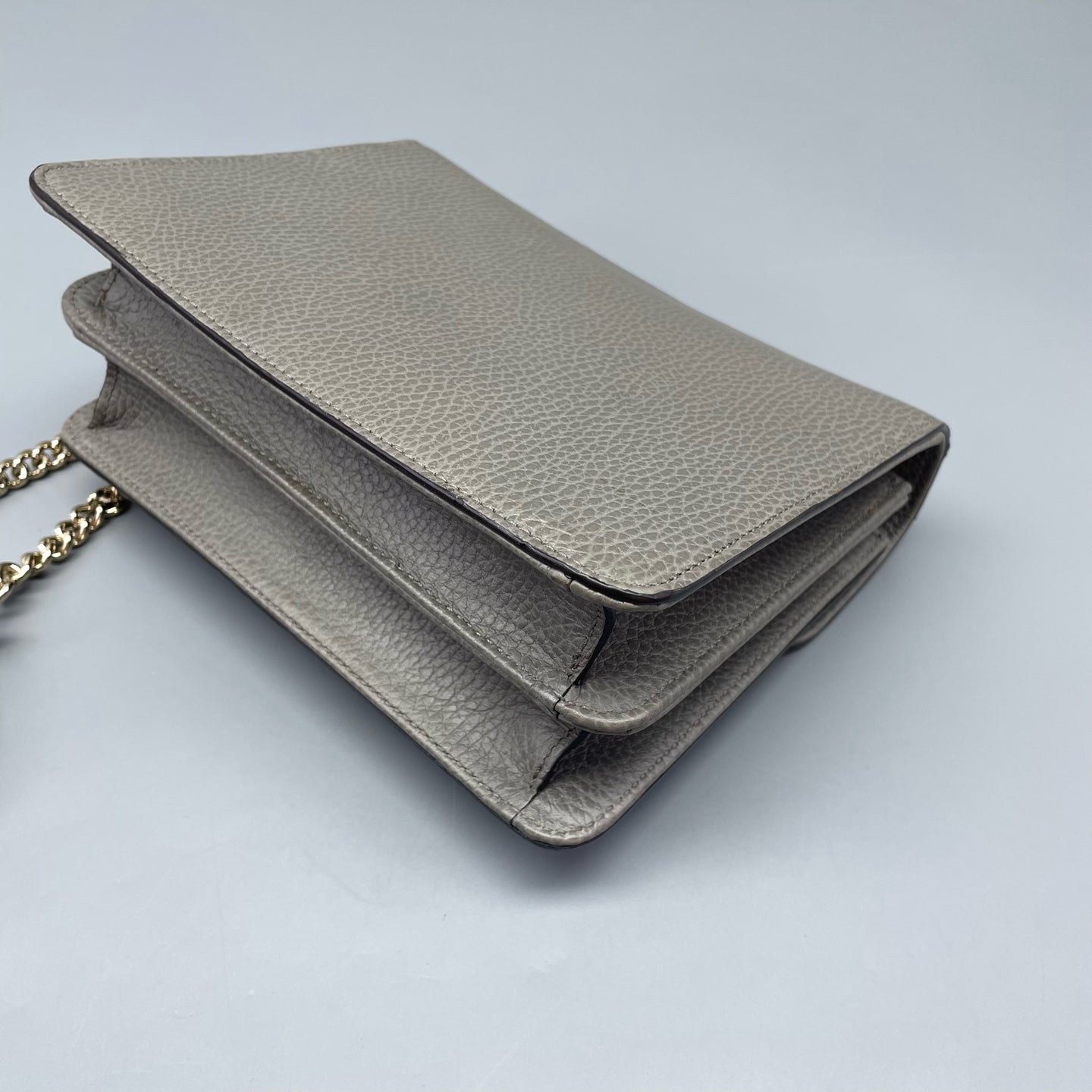 Gucci - Interlocking G Accordion Shoulder Bag - Grained leather - Grey with Gold-Tone Hardware - (small)