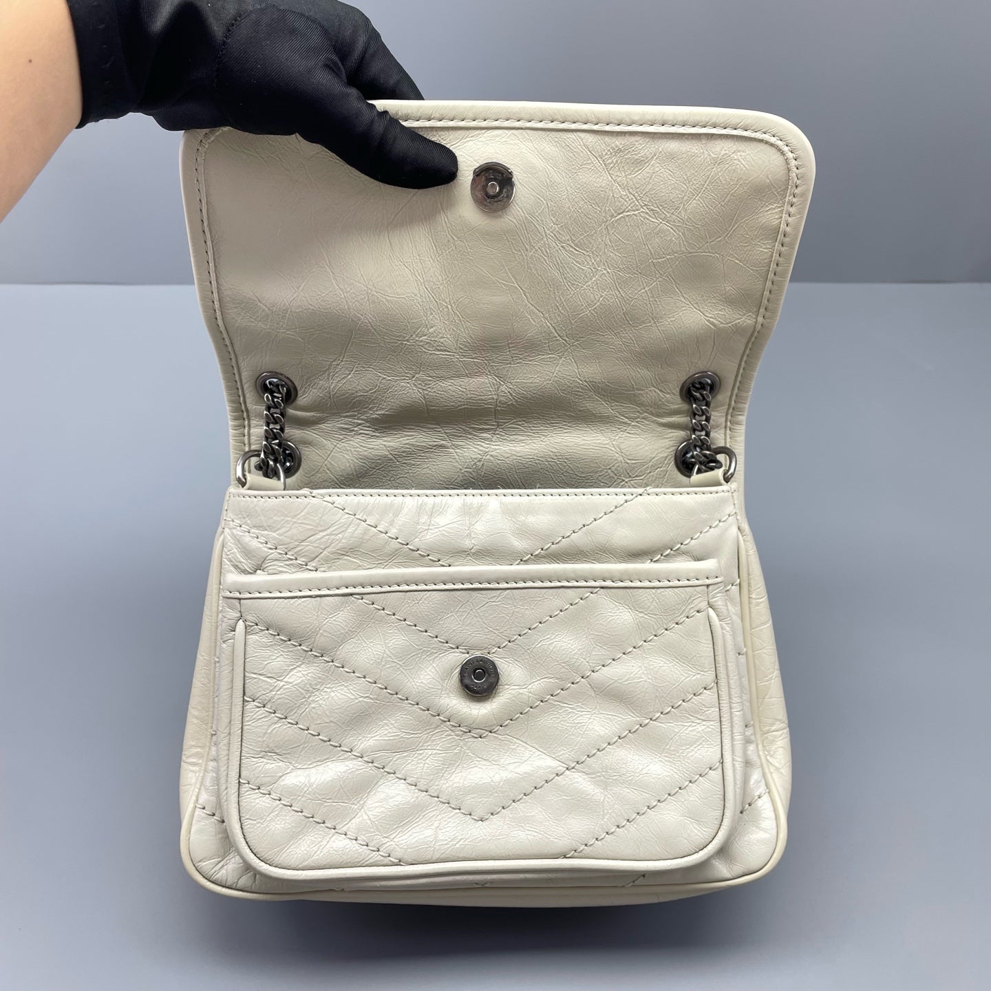 Saint Laurent - Niki Baby Chain Bag - Leather - White - (Small)
