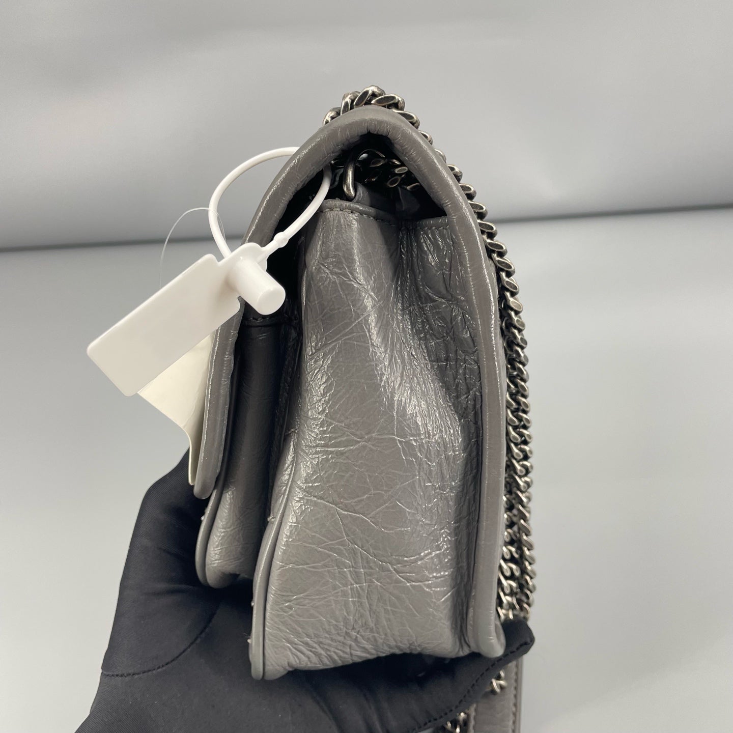 Saint Laurent - Niki Baby - Crinkled calfskin leather - Grey - (mini)