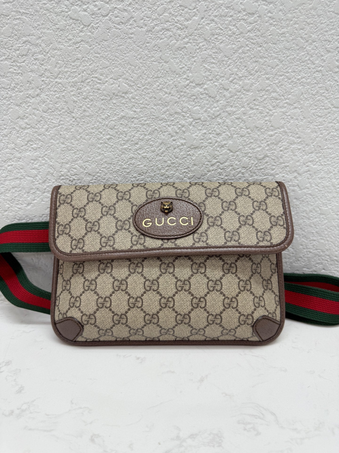 Gucci - GG Supreme Tiger Head Belt Bag - Coated canvas with leather trim - Brown - (small)