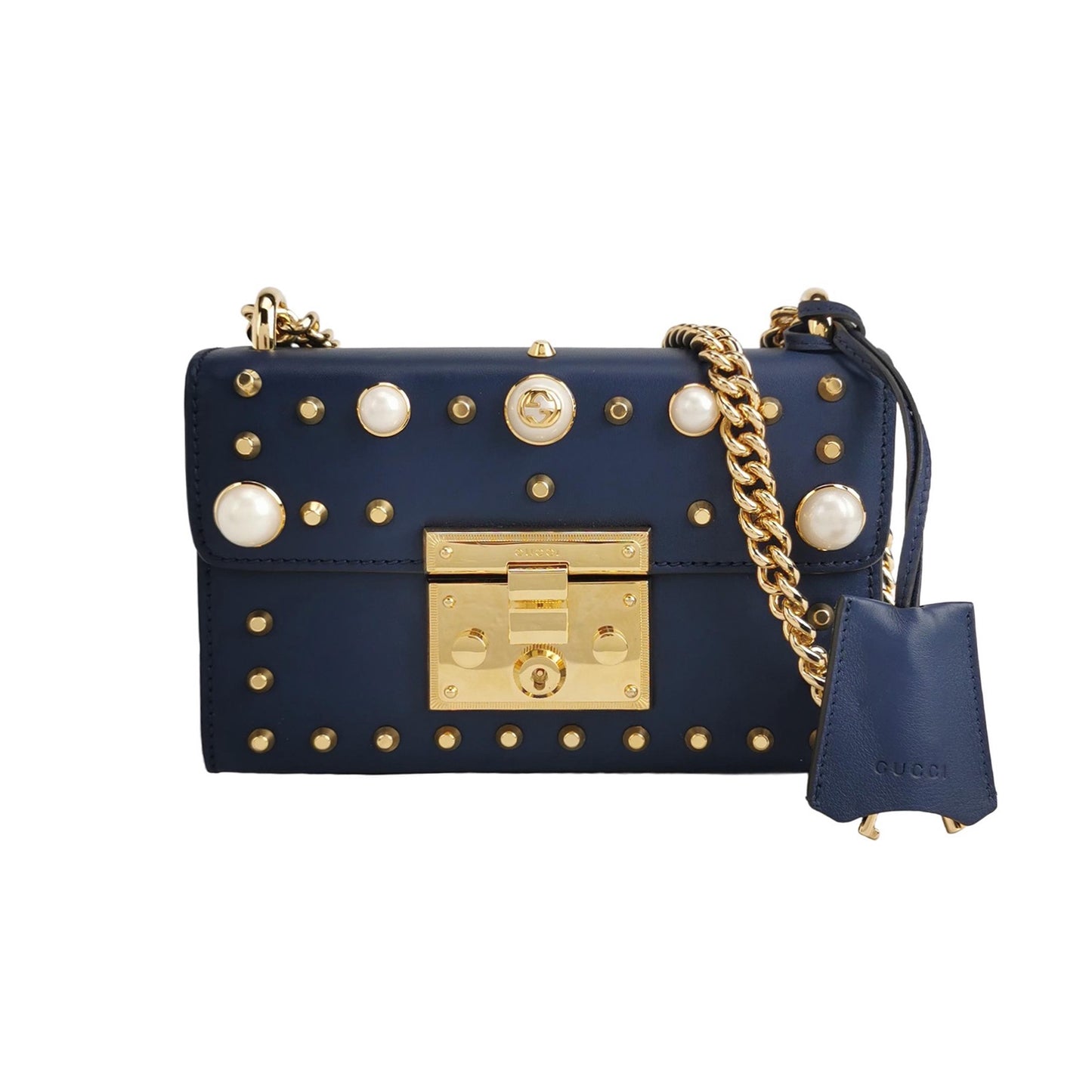 Gucci - Padlock Mini with Pearl and Stud Embellishments - Leather - Navy - (mini)