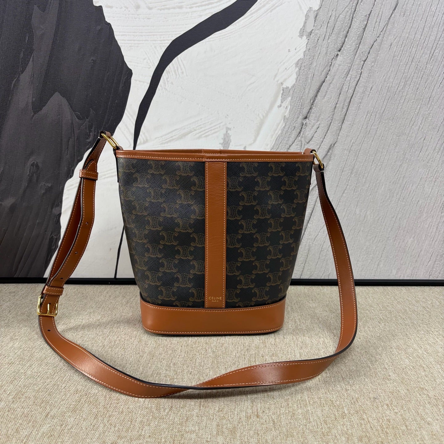 Celine - Triomphe Bucket Bag - Triomphe coated canvas with calfskin leather trim - Brown - (Small)