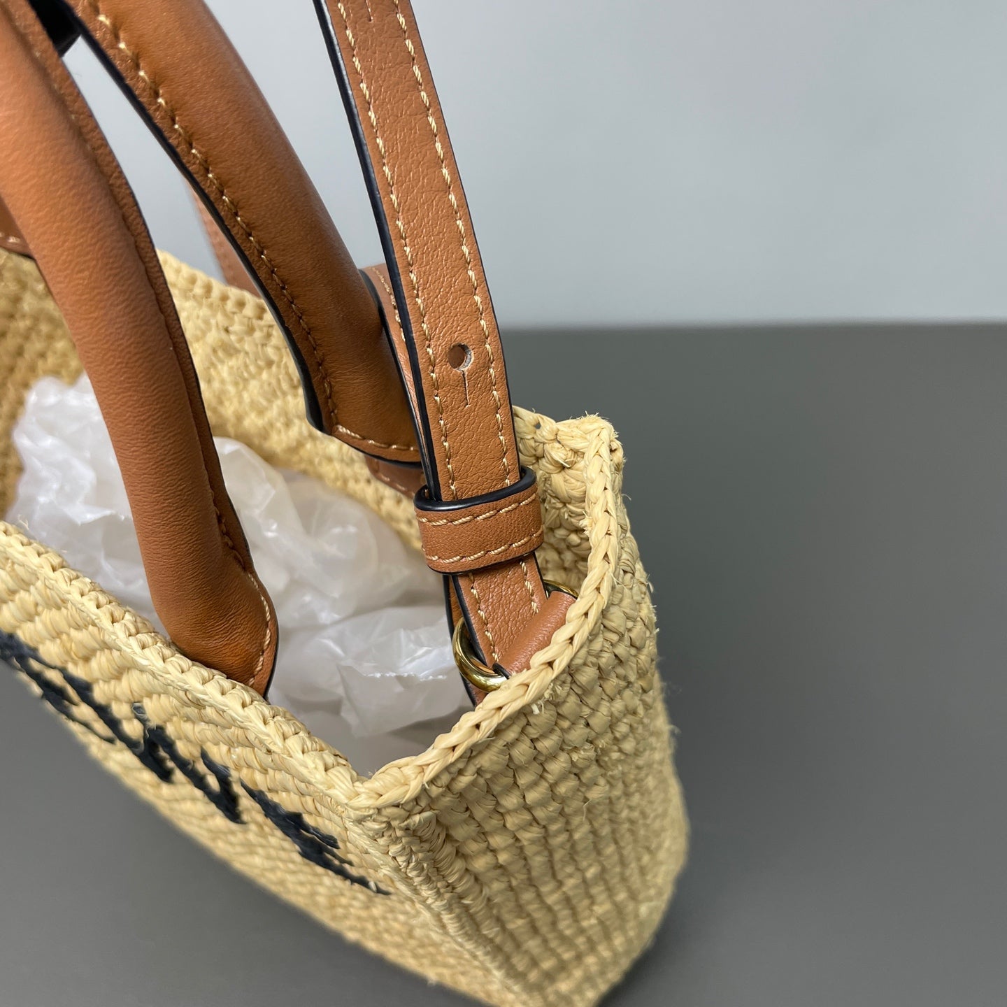 LOEWE - A5 Letter Logo Raffia Tote Bag - Raffia and Calfskin Leather - Beige - (Small)