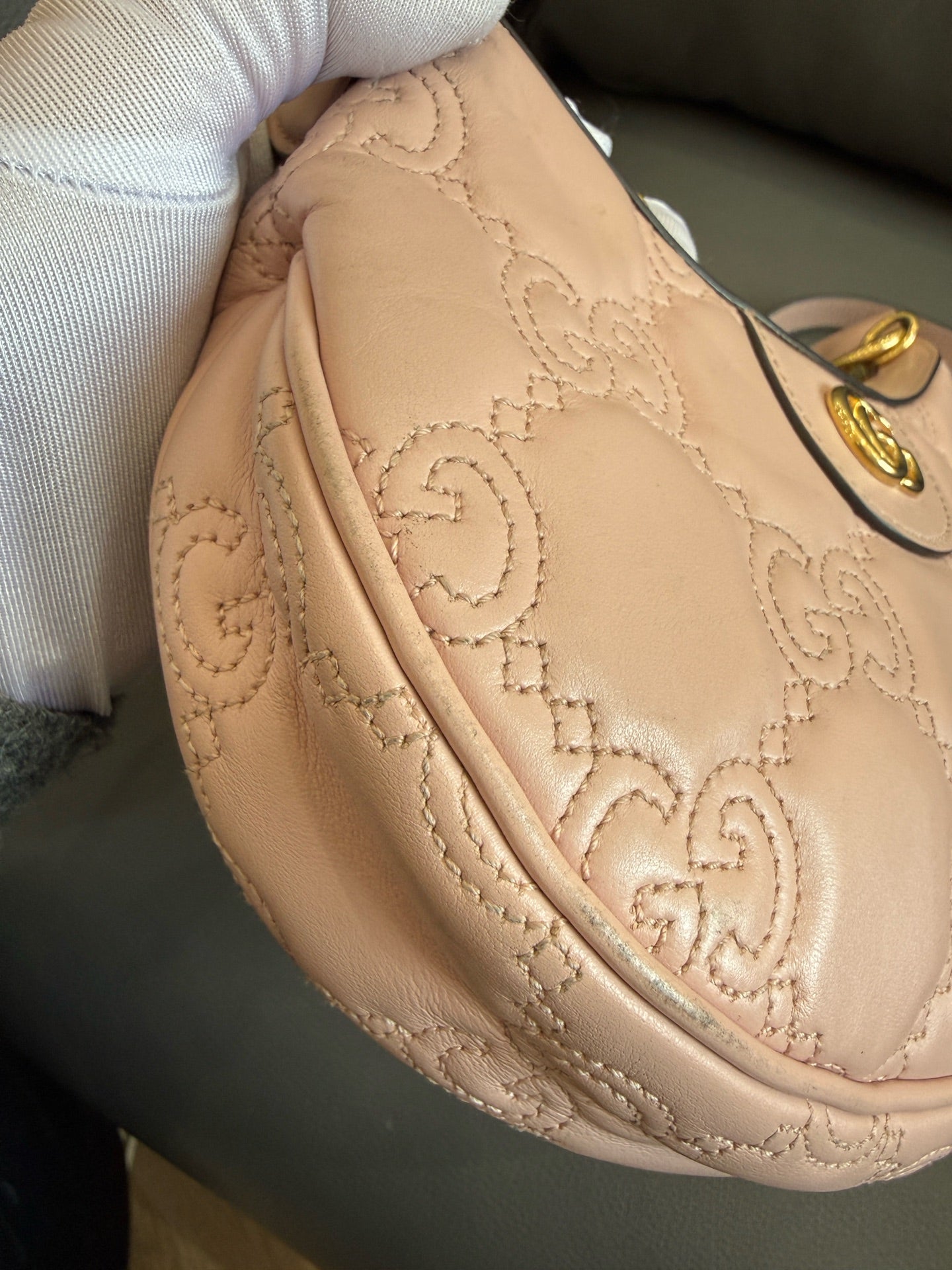 Gucci - Matelasse Crescent Moon Bag - Leather - Pink - (small)