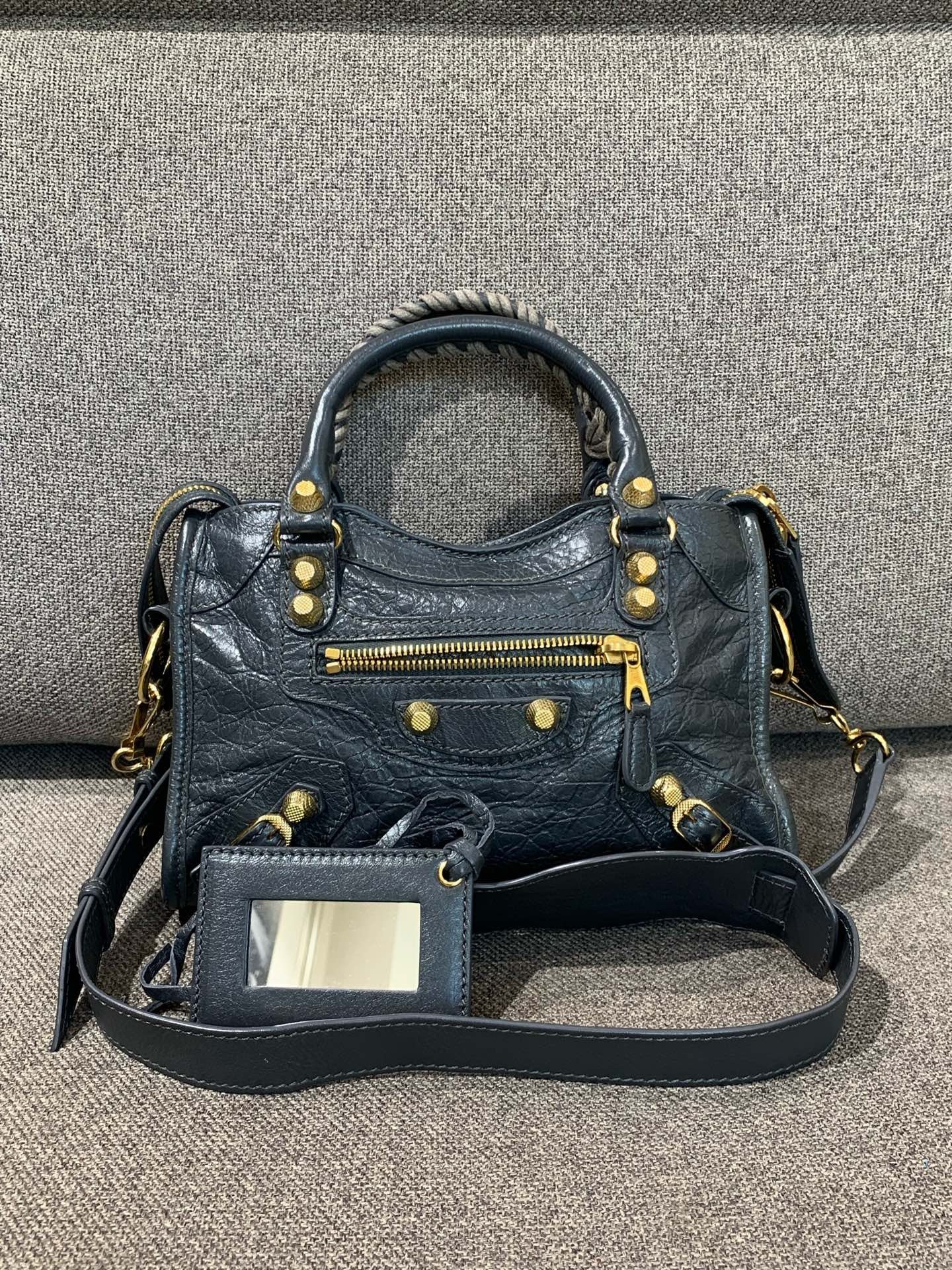 Balenciaga - Mini City (Motorcycle) - Distressed lambskin leather - Grey - (mini)