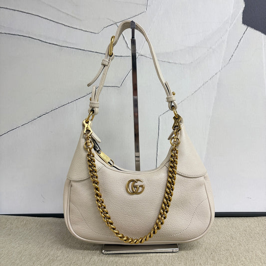 Gucci - Aphrodite Half-Moon Shoulder Bag - Pebbled cowhide leather - Beige with Gold-Tone Hardware - (small)