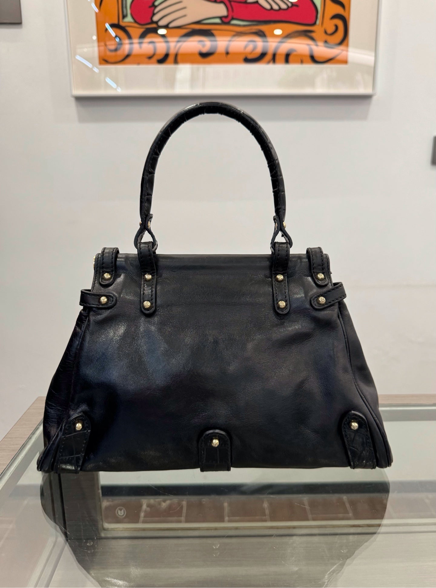Fendi - Crocodile Embossed Handle Bag - Leather - Black - (medium)