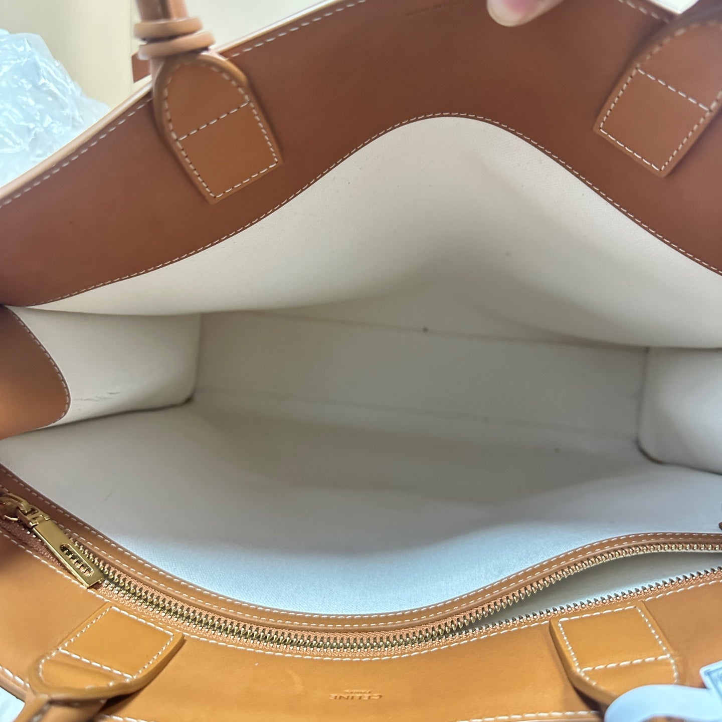 Celine - Cabas - Canvas and Leather - White and Brown - (large)