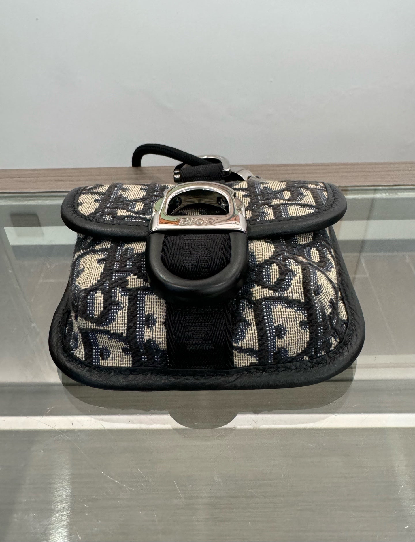 Dior - Gallop Earphone Bag - Dior Oblique Canvas and Leather - Beige and Navy with Black Trim - (mini)