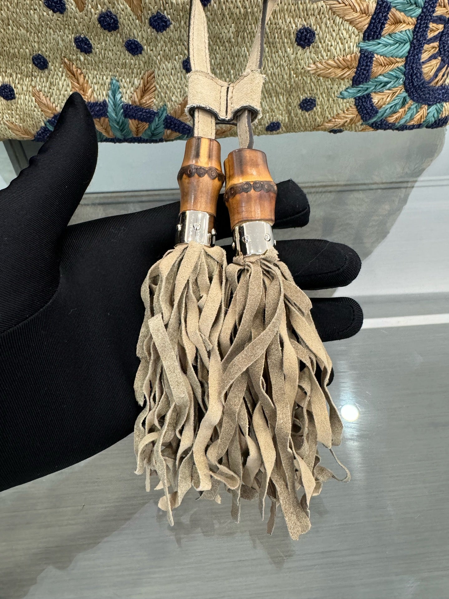 Gucci - Straw Woven Floral Bamboo Tassel Tote - Wicker and Leather - Multicolour - (Large)