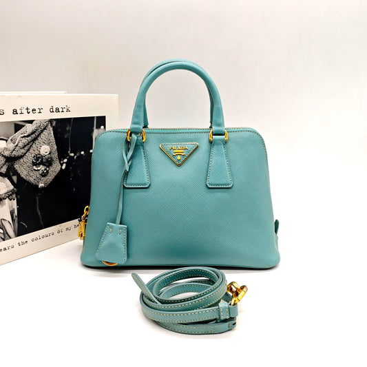 Prada - Saffiano Lux Dome Bag - Saffiano leather - Lake Blue - (Small)