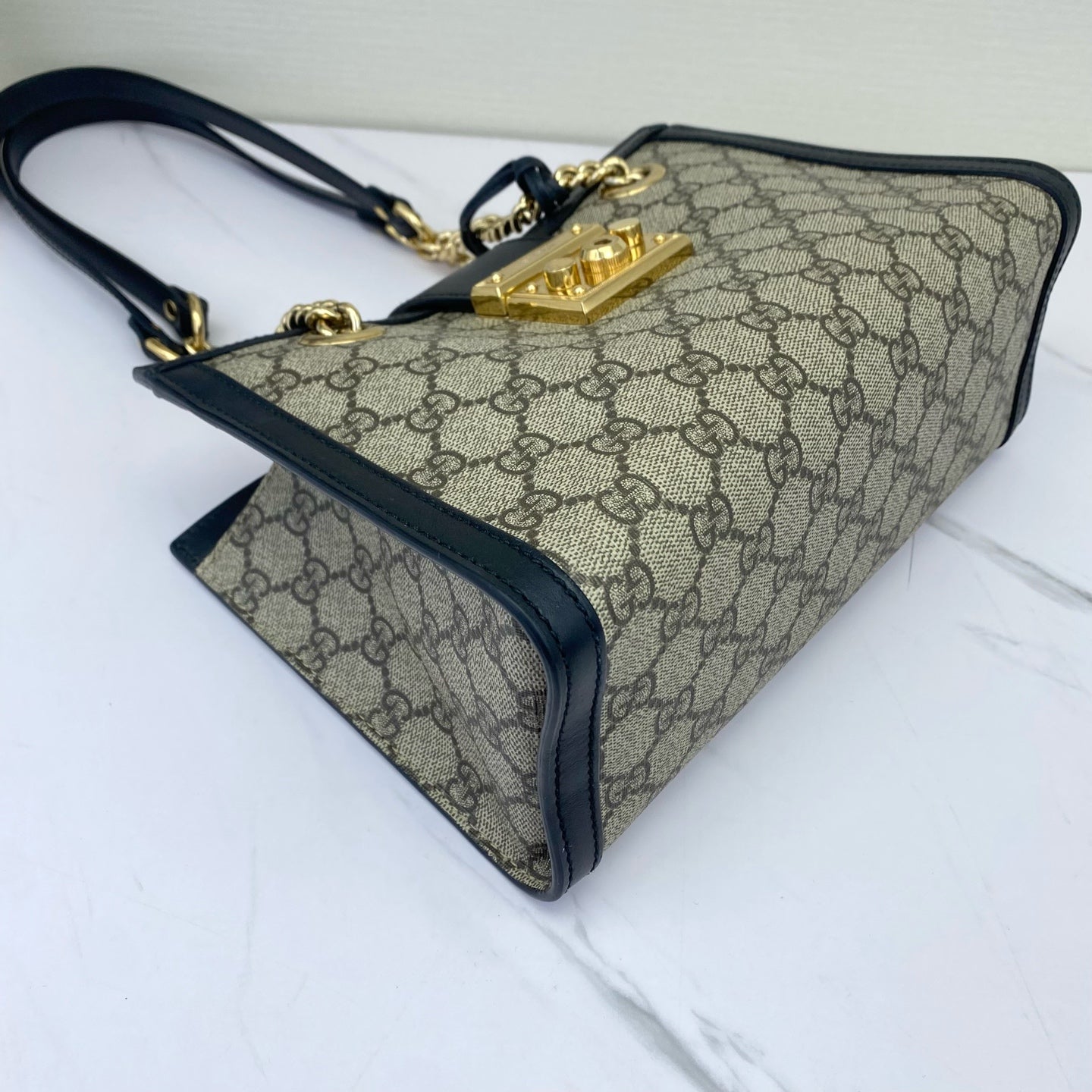 Gucci - Padlock Small Tote - GG Supreme canvas with leather trim - Black - (Small)