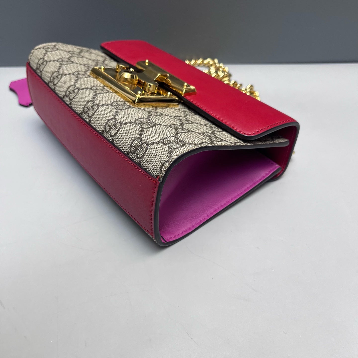 Gucci - Padlock Shoulder Bag - GG Supreme canvas with leather trim - Beige, Red, and Fuchsia - (small)