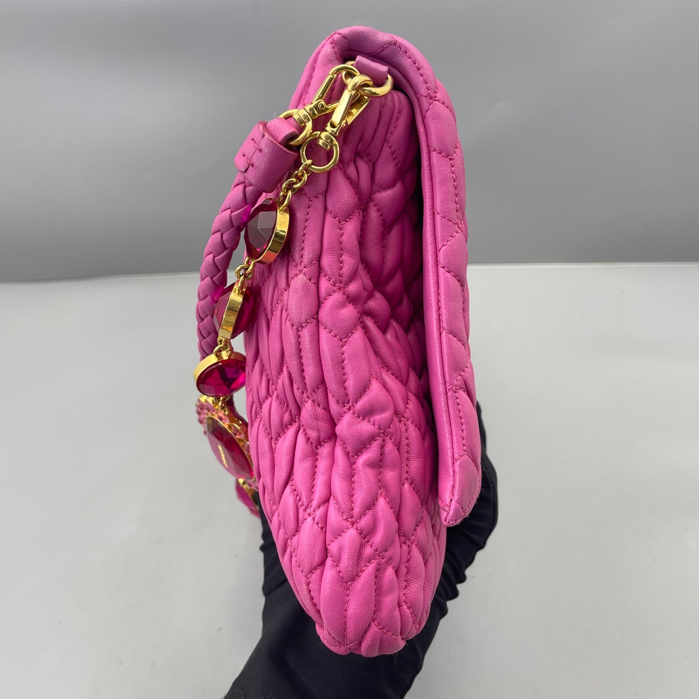 Miu Miu - Matelassé Jewel Chain Bag (A7836d) - Leather - Pink - (medium)