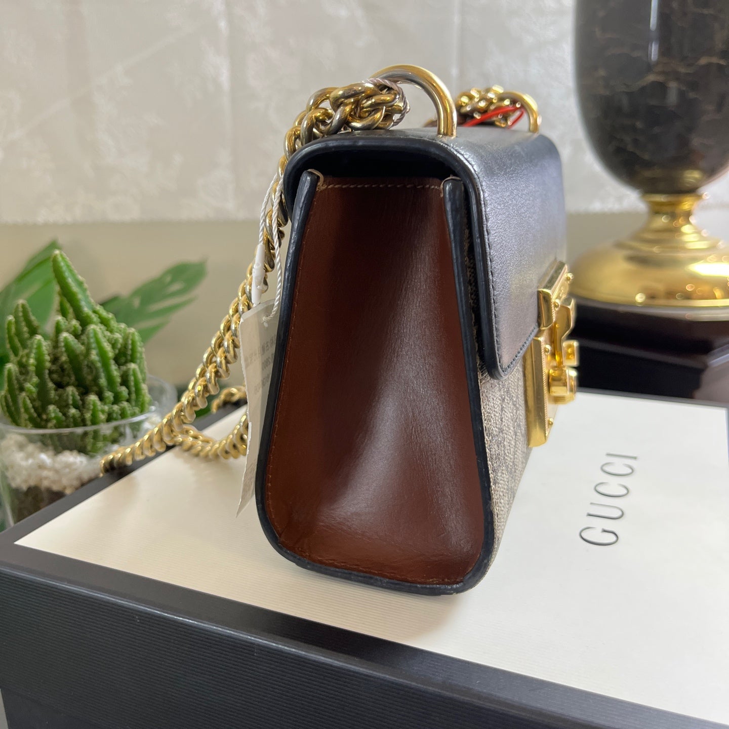 Gucci - Padlock Mini Shoulder Bag - GG Supreme canvas with leather trim - Beige and Ebony with Black and Brown accents - (mini)