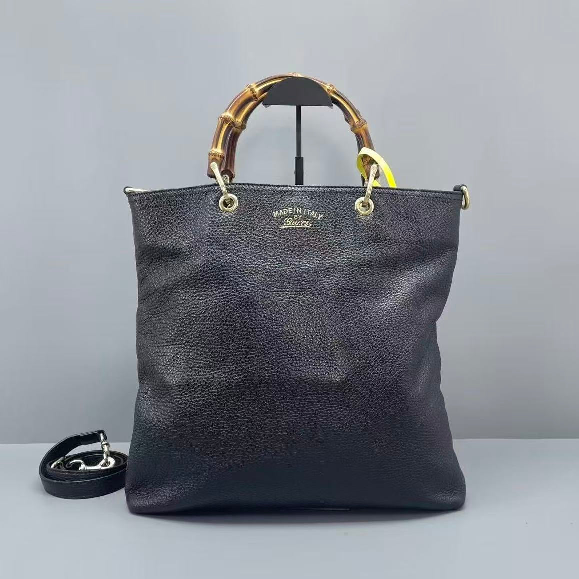Gucci - Bamboo Handle Tote - Grained leather - Black - (Medium)
