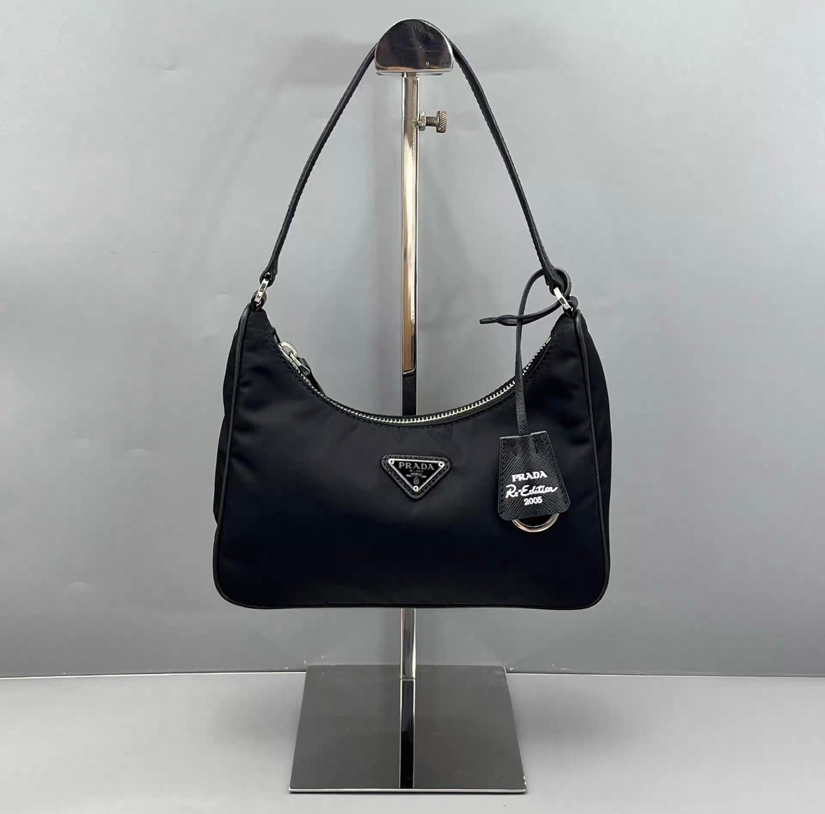Prada - Re-Edition 2005 Hobo Bag - Re-Nylon with Saffiano leather trim - Black with Silver-Tone Hardware - (Mini)