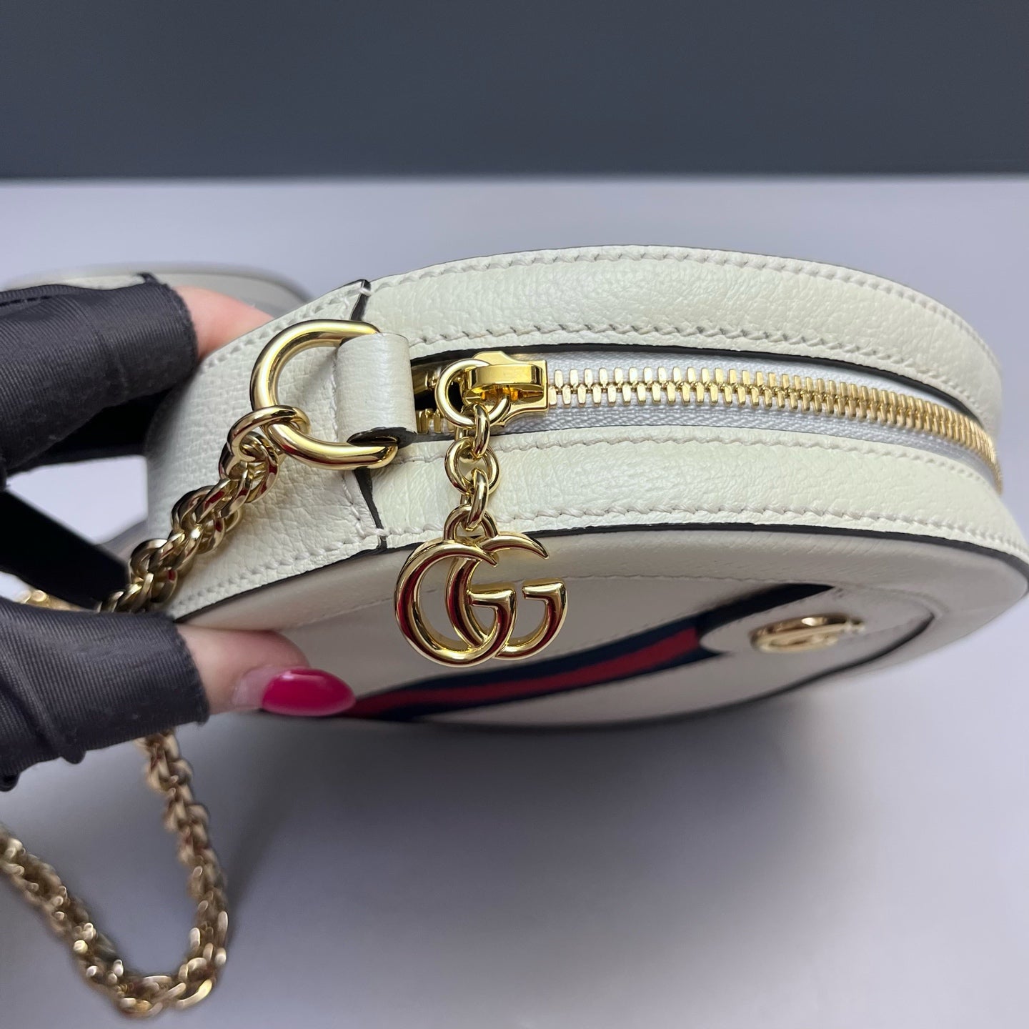 Gucci - Ophidia Round Mini Chain Bag - Grained leather - White - (mini)