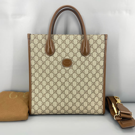 Gucci - GG Supreme Tote Bag - GG Supreme coated canvas with leather trim - Brown - (medium)
