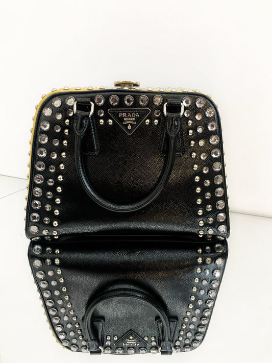 Prada - Gemstone Rivet Handbag (Limited Edition) - Saffiano leather - Black and Yellow - (medium)