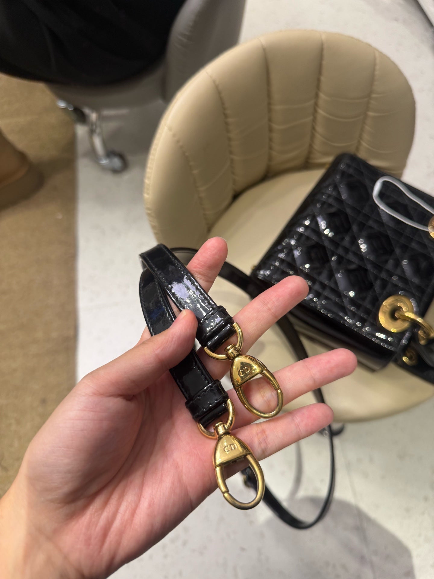 Dior - Lady Dior Mini - Patent leather - Black - (Mini)