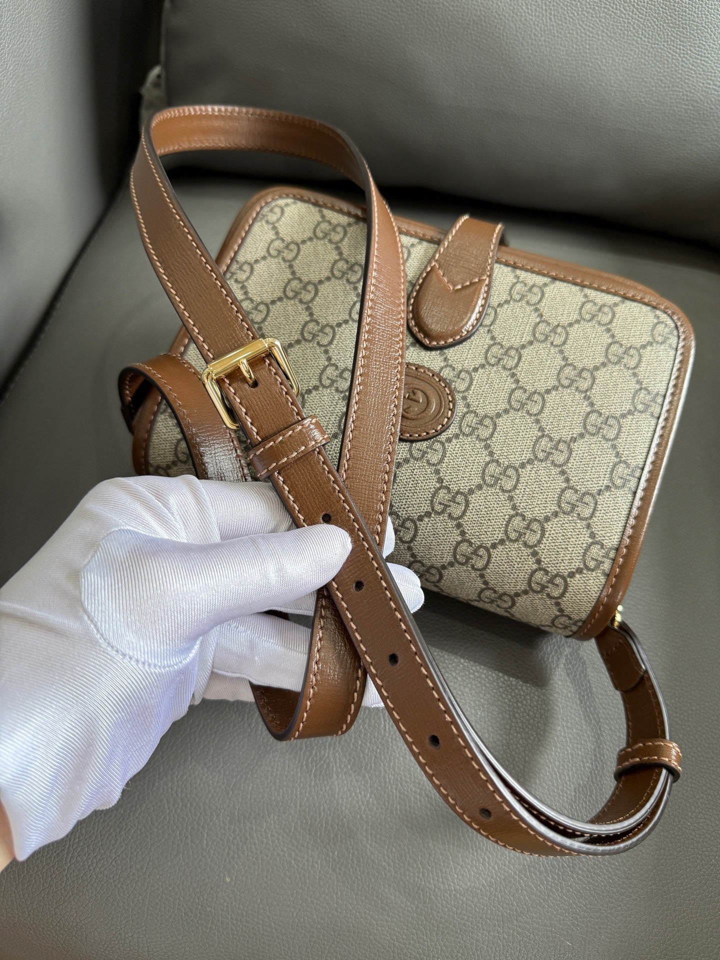 Gucci - GG Retro Mini Messenger Accordion Bag 041 Label - GG Supreme canvas with Leather trim - Beige - (mini)