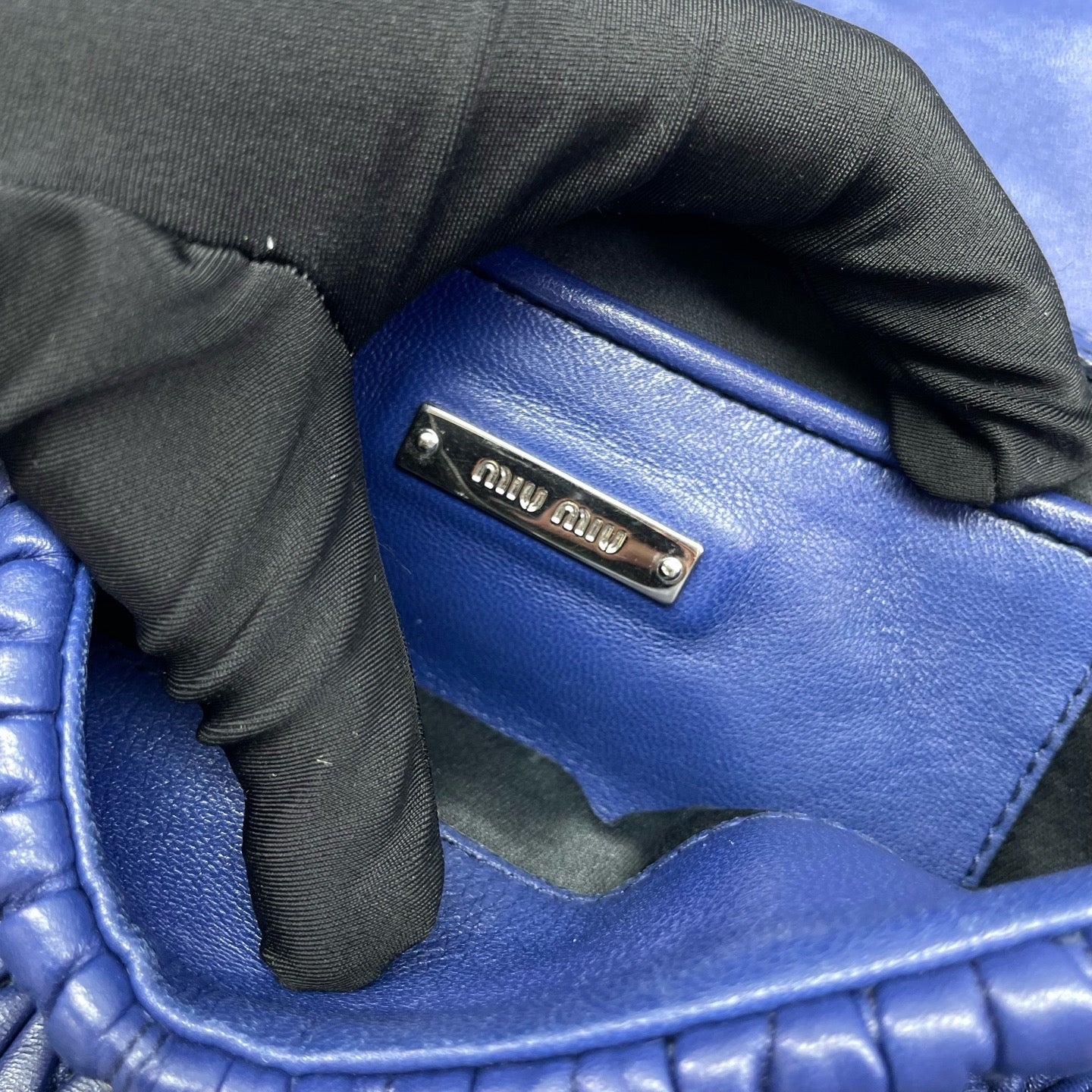 Miu Miu - Matelassé-style Flap Shoulder Bag with Jeweled Clasp - Leather - Blue - (Medium)