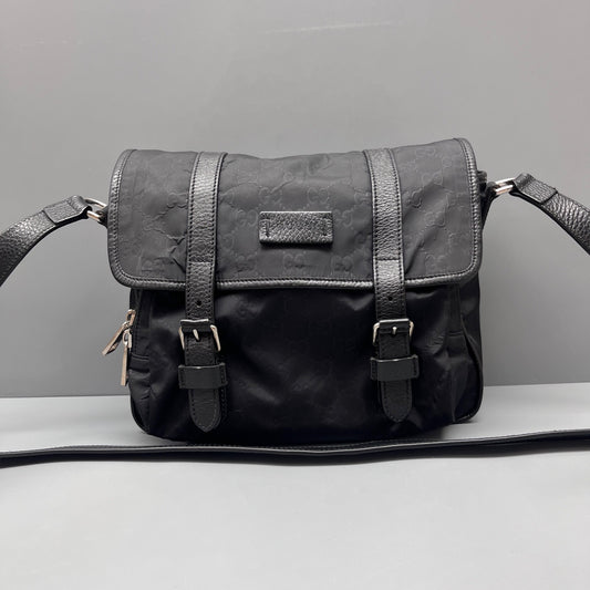 Gucci - GG Monogram Nylon Messenger Bag - Nylon with leather trim - Black - (Medium)