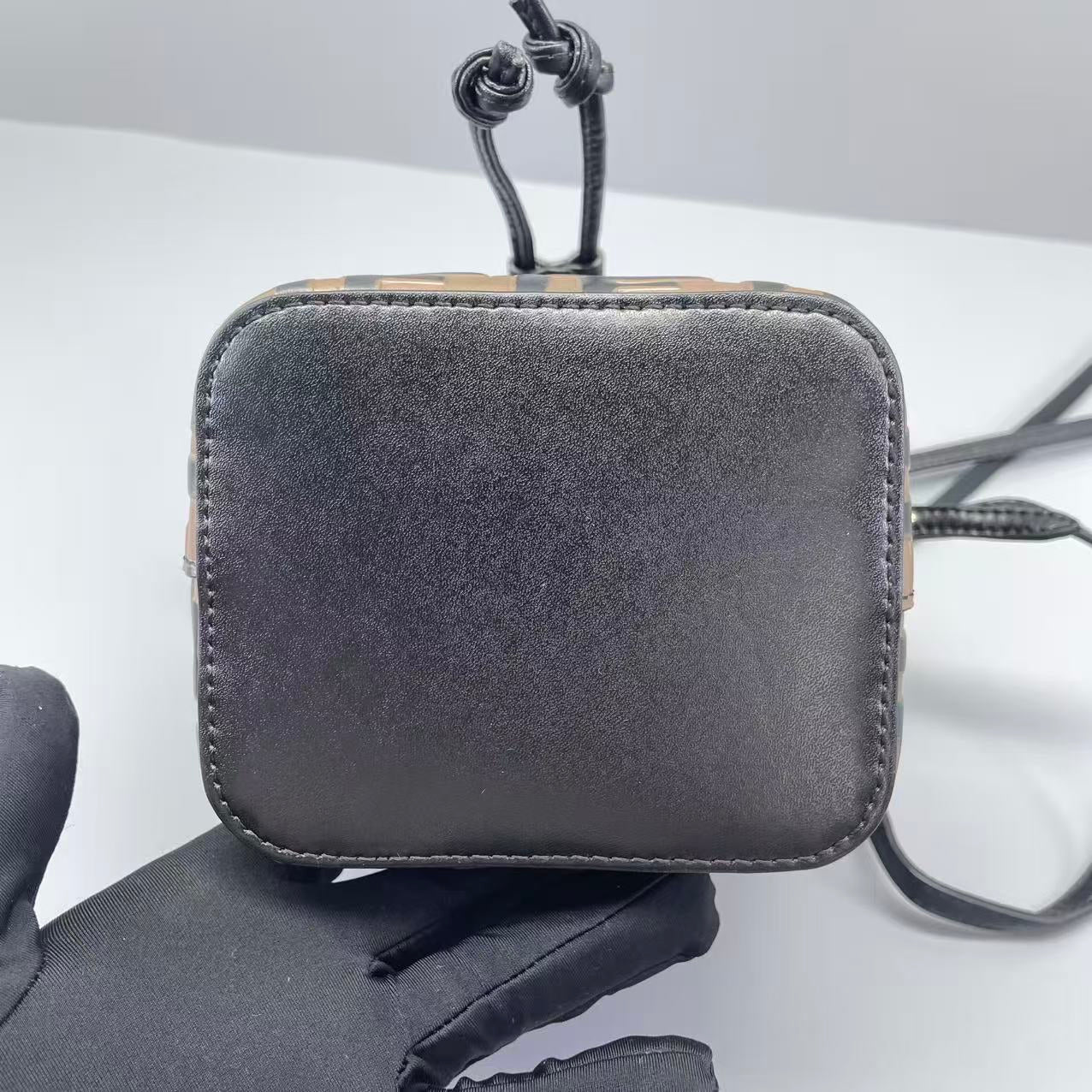Fendi - Mini Bucket Bag - Embossed FF leather with smooth leather trim - Brown - (mini)
