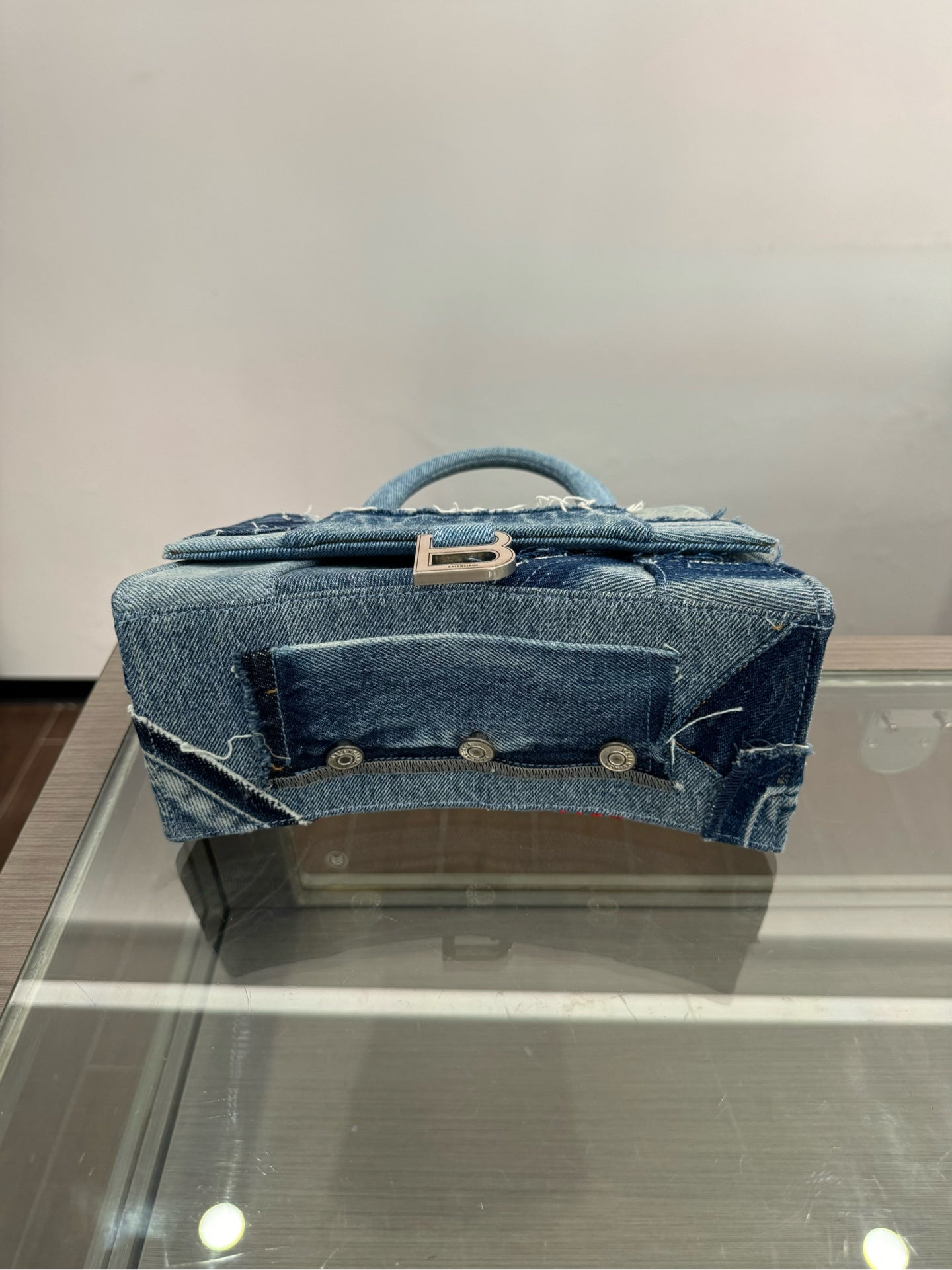 Balenciaga - Hourglass Patchwork Denim Top Handle Bag - Denim - Blue - (Small)