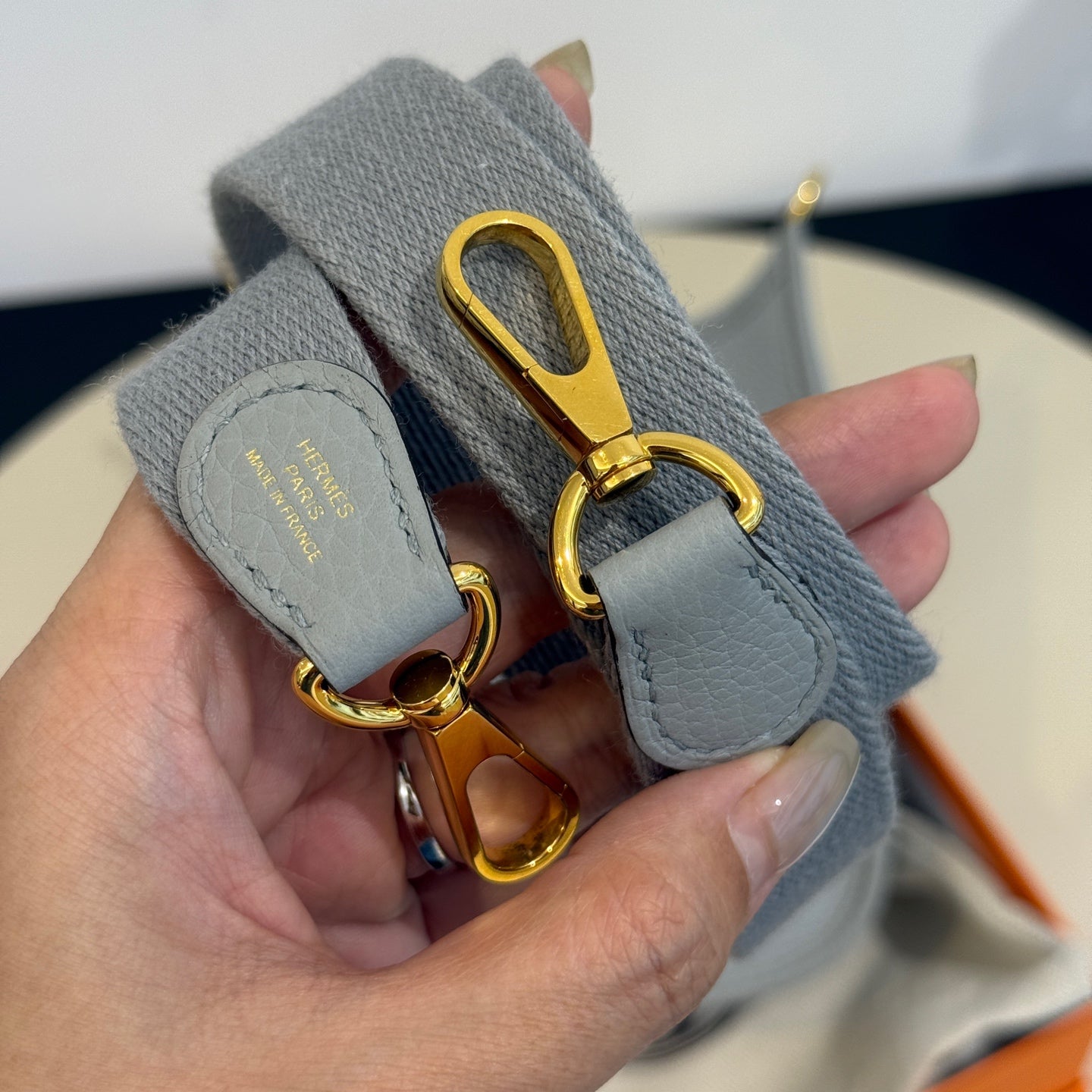 Hermès - Evelyne 16 (TPM) - Clemence leather with canvas strap - Glacier Blue with Gold-Tone Hardware - (mini)