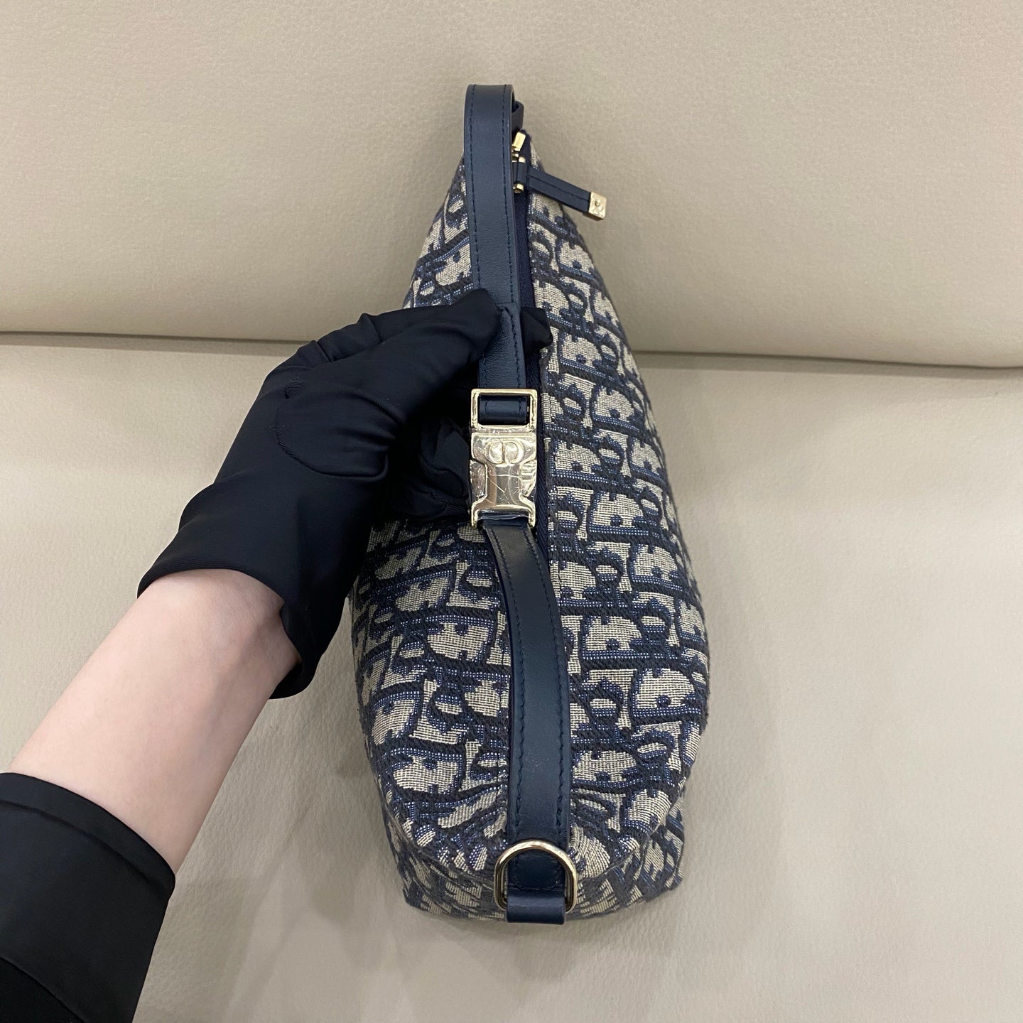 Dior - Oblique Hobo Bag - Embroidered canvas with leather trim - Navy - (small)